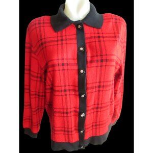 Vintage Women's Medium Cardigan Jacket E.B. Petite Red & Black Plaid 1990's